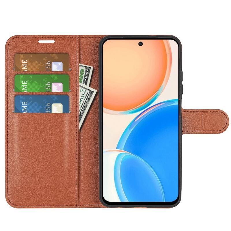 Litchi PU kožené peněženkové pouzdro na mobil Honor X8 - hnědé