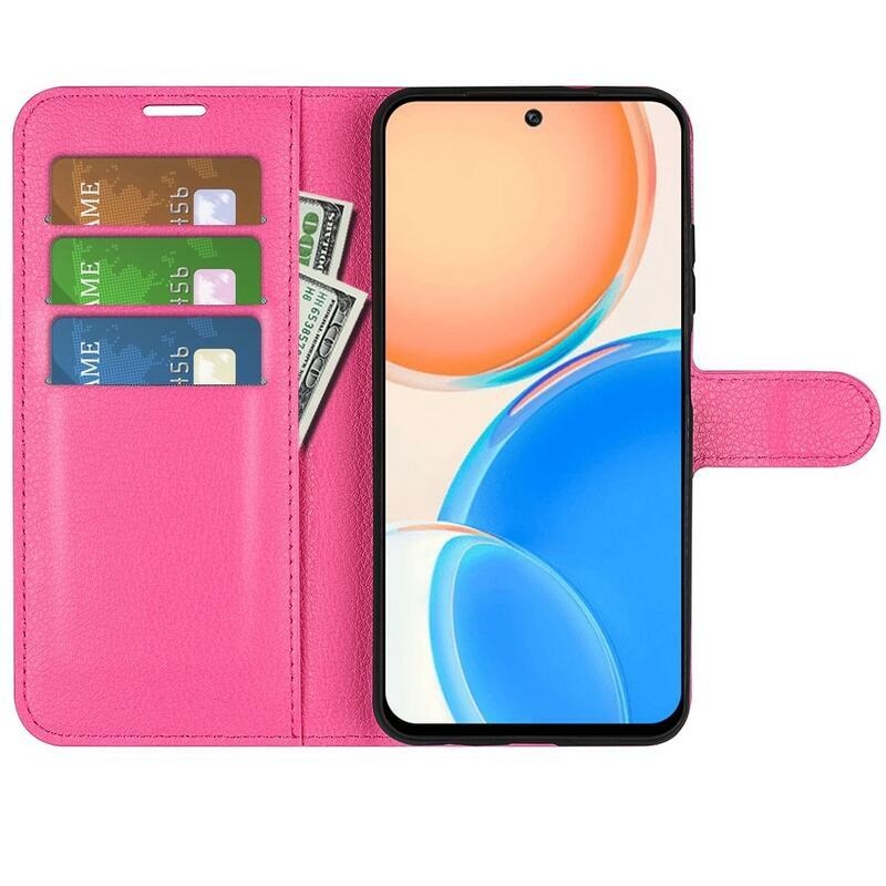 Litchi PU kožené peněženkové pouzdro na mobil Honor X8 - rose