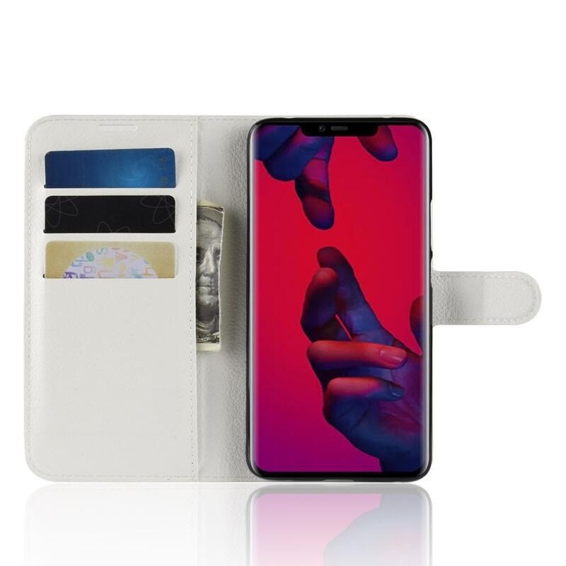 Litchi PU kožené peněženkové pouzdro na mobil Huawei Mate 20 Pro - bílé