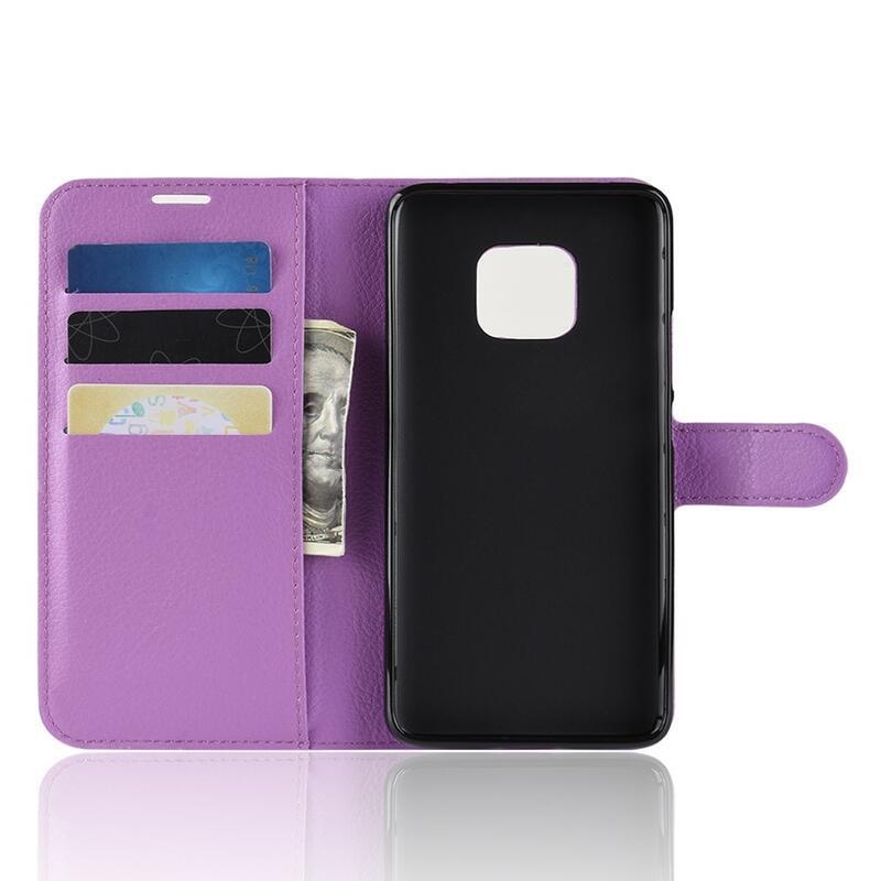 Litchi PU kožené peněženkové pouzdro na mobil Huawei Mate 20 Pro - fialové