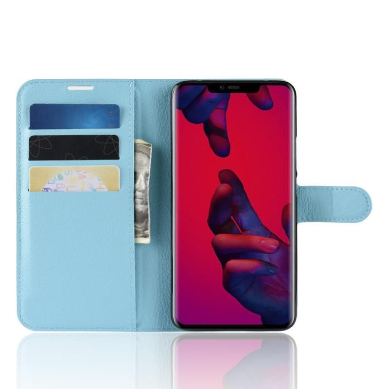 Litchi PU kožené peněženkové pouzdro na mobil Huawei Mate 20 Pro - modré