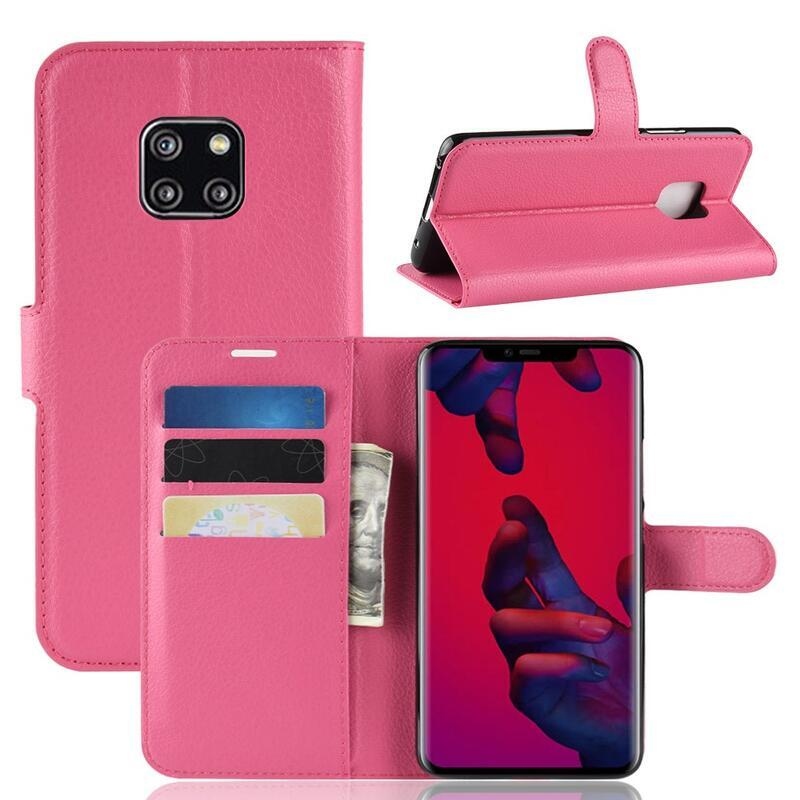 Litchi PU kožené peněženkové pouzdro na mobil Huawei Mate 20 Pro - rose