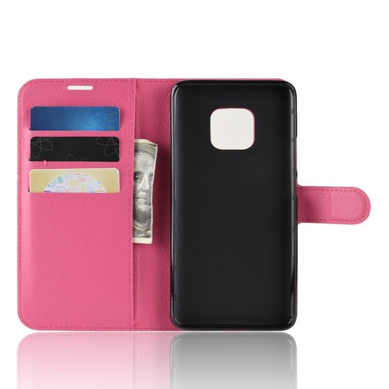 Litchi PU kožené peněženkové pouzdro na mobil Huawei Mate 20 Pro - rose