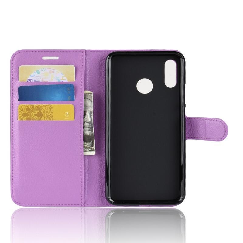 Litchi PU kožené peněženkové pouzdro na mobil Huawei Nova 3i - fialové