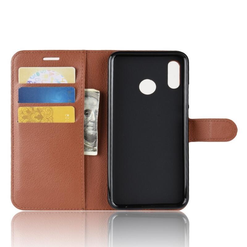 Litchi PU kožené peněženkové pouzdro na mobil Huawei Nova 3i - hnědé
