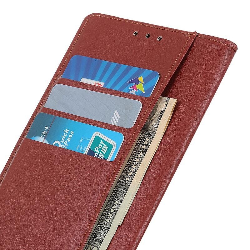 Litchi PU kožené peněženkové pouzdro na mobil Huawei Nova 8i/Honor 50 Lite - hnědé