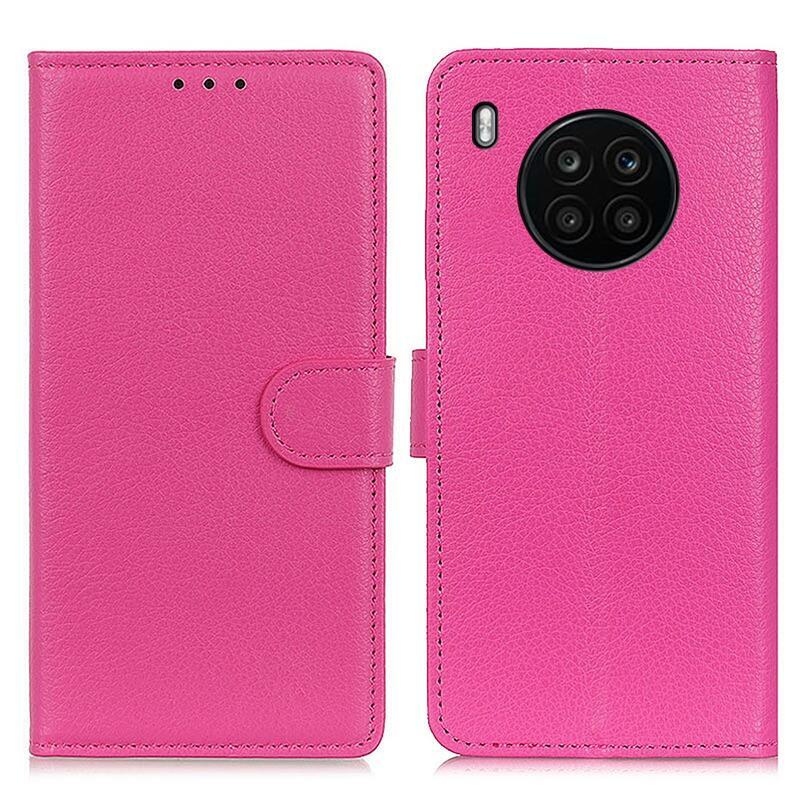 Litchi PU kožené peněženkové pouzdro na mobil Huawei Nova 8i/Honor 50 Lite - rose