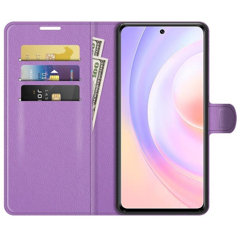 Litchi PU kožené peněženkové pouzdro na mobil Huawei Nova 9 SE - fialové