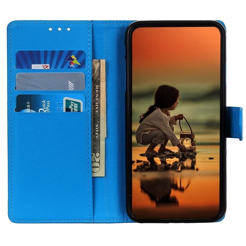 Litchi PU kožené peněženkové pouzdro na mobil Huawei Nova Y70 - modré