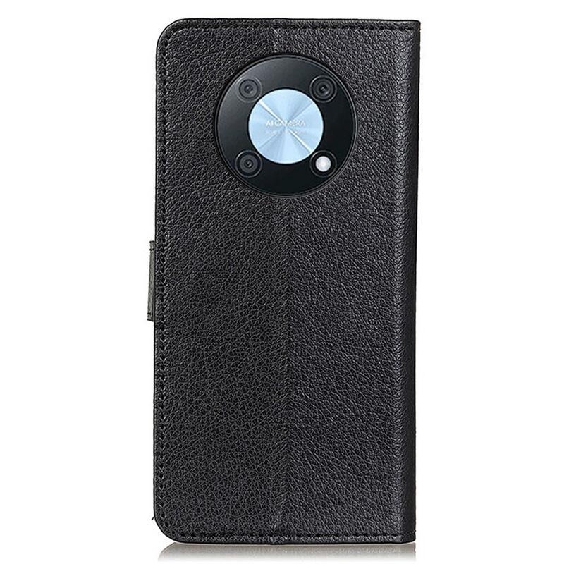 Litchi PU kožené peněženkové pouzdro na mobil Huawei Nova Y90 - černé