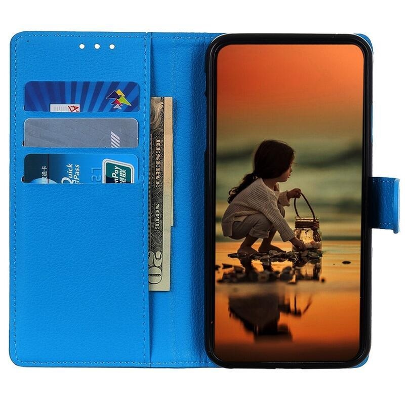 Litchi PU kožené peněženkové pouzdro na mobil Huawei Nova Y90 - modré