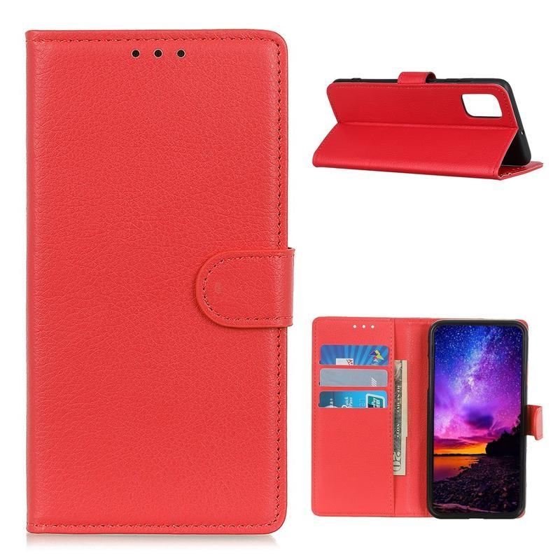 Litchi PU kožené peněženkové pouzdro na mobil Huawei P Smart (2021) - červené