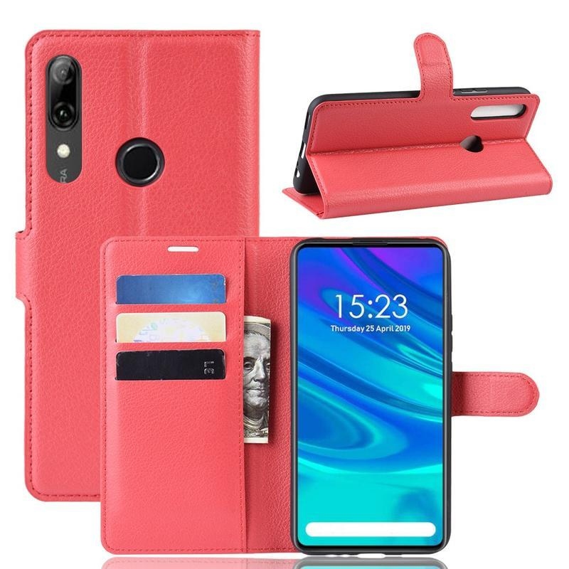Litchi PU kožené peněženkové pouzdro na mobil Huawei P Smart Z/Honor 9X - červené