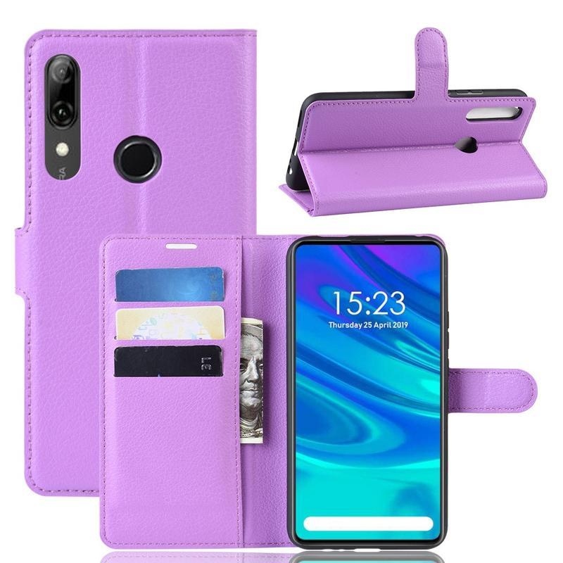 Litchi PU kožené peněženkové pouzdro na mobil Huawei P Smart Z/Honor 9X - fialové