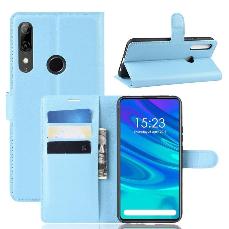 Litchi PU kožené peněženkové pouzdro na mobil Huawei P Smart Z/Honor 9X - světlemodré