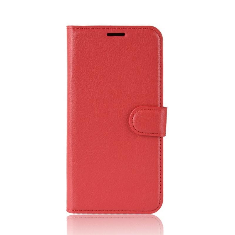 Litchi PU kožené peněženkové pouzdro na mobil Huawei P40 - červené