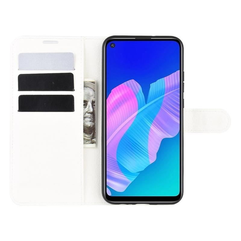 Litchi PU kožené peněženkové pouzdro na mobil Huawei P40 Lite E - bílé