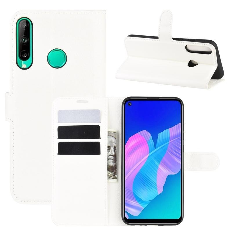 Litchi PU kožené peněženkové pouzdro na mobil Huawei P40 Lite E - bílé