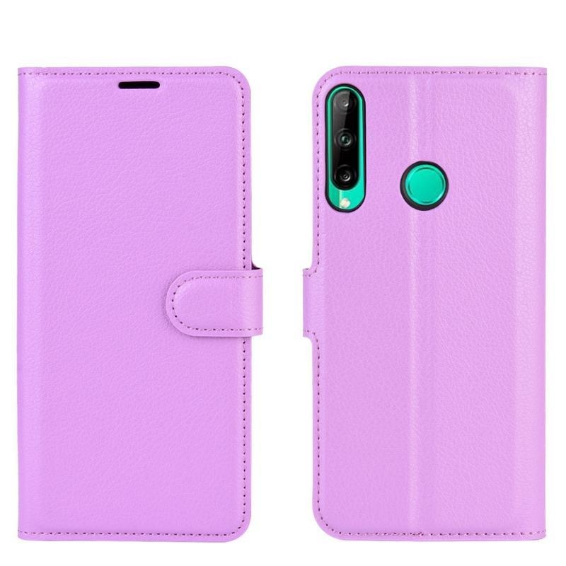 Litchi PU kožené peněženkové pouzdro na mobil Huawei P40 Lite E - fialové