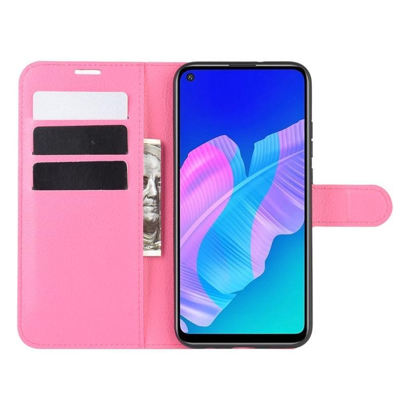 Litchi PU kožené peněženkové pouzdro na mobil Huawei P40 Lite E - rose