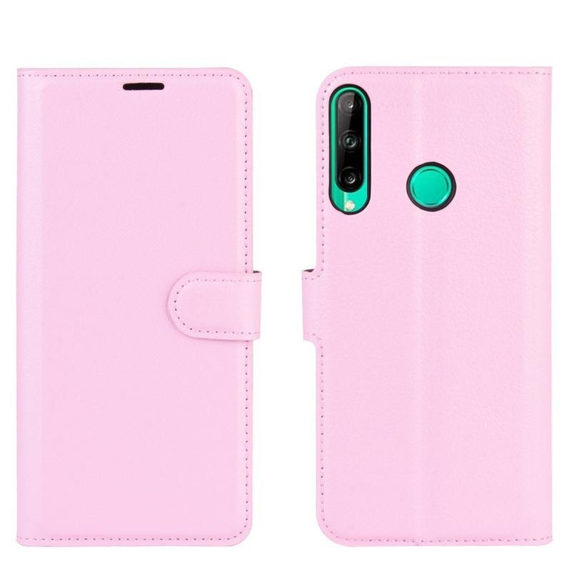 Litchi PU kožené peněženkové pouzdro na mobil Huawei P40 Lite E - růžové