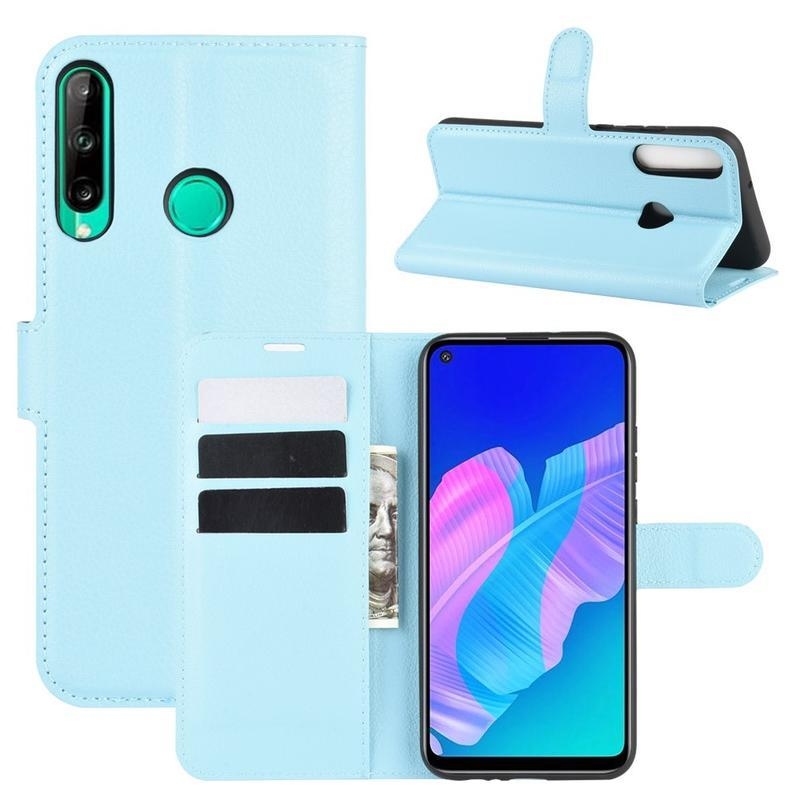 Litchi PU kožené peněženkové pouzdro na mobil Huawei P40 Lite E - světlemodré