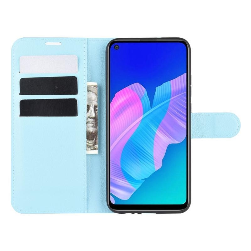 Litchi PU kožené peněženkové pouzdro na mobil Huawei P40 Lite E - světlemodré