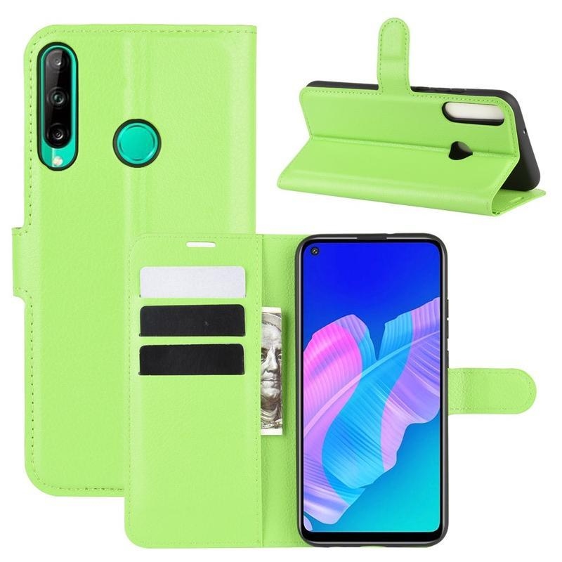 Litchi PU kožené peněženkové pouzdro na mobil Huawei P40 Lite E - zelené