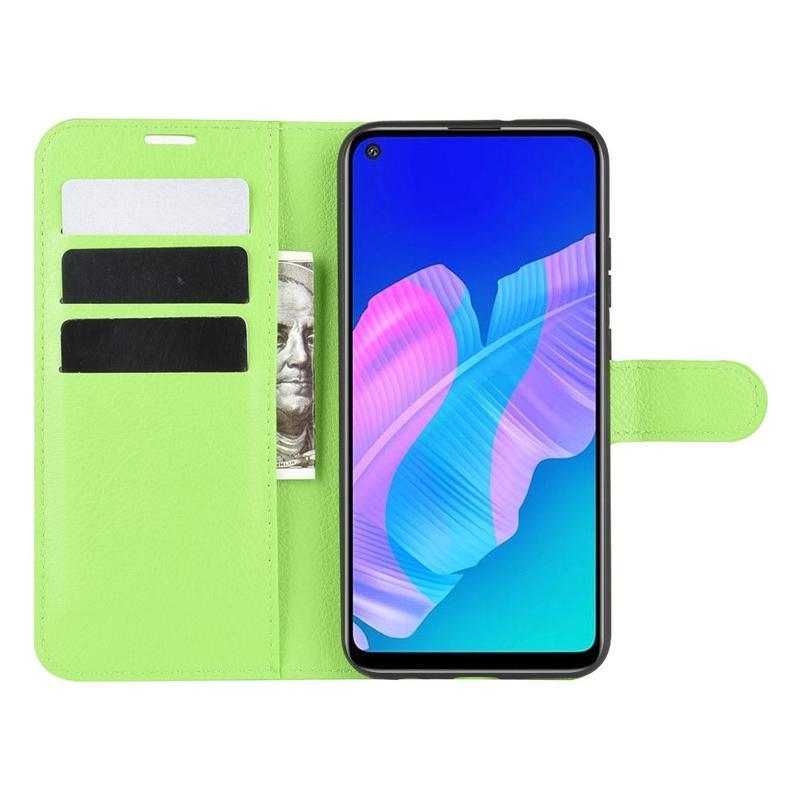Litchi PU kožené peněženkové pouzdro na mobil Huawei P40 Lite E - zelené
