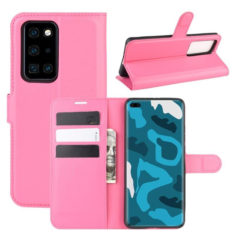 Litchi PU kožené peněženkové pouzdro na mobil Huawei P40 Pro - rose