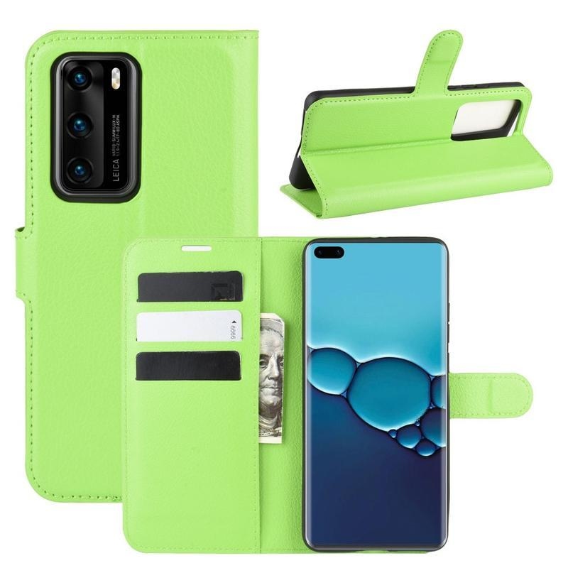 Litchi PU kožené peněženkové pouzdro na mobil Huawei P40 - zelené