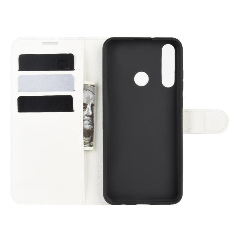 Litchi PU kožené peněženkové pouzdro na mobil Huawei Y6p - bílé