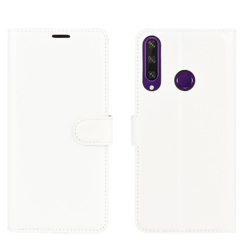 Litchi PU kožené peněženkové pouzdro na mobil Huawei Y6p - bílé