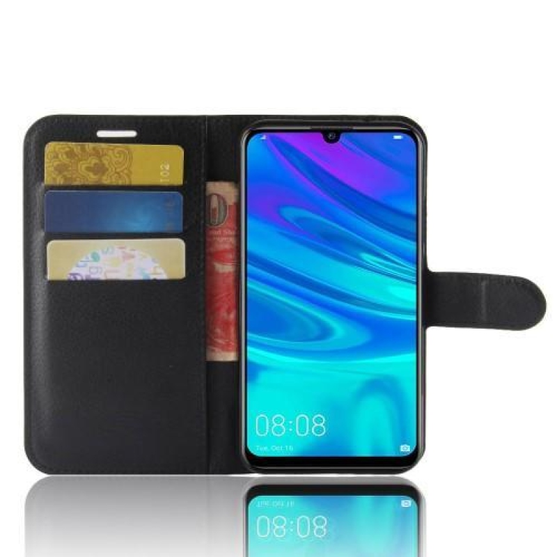 Litchi PU kožené peněženkové pouzdro na mobil Huawei Y7 (2019) - černé