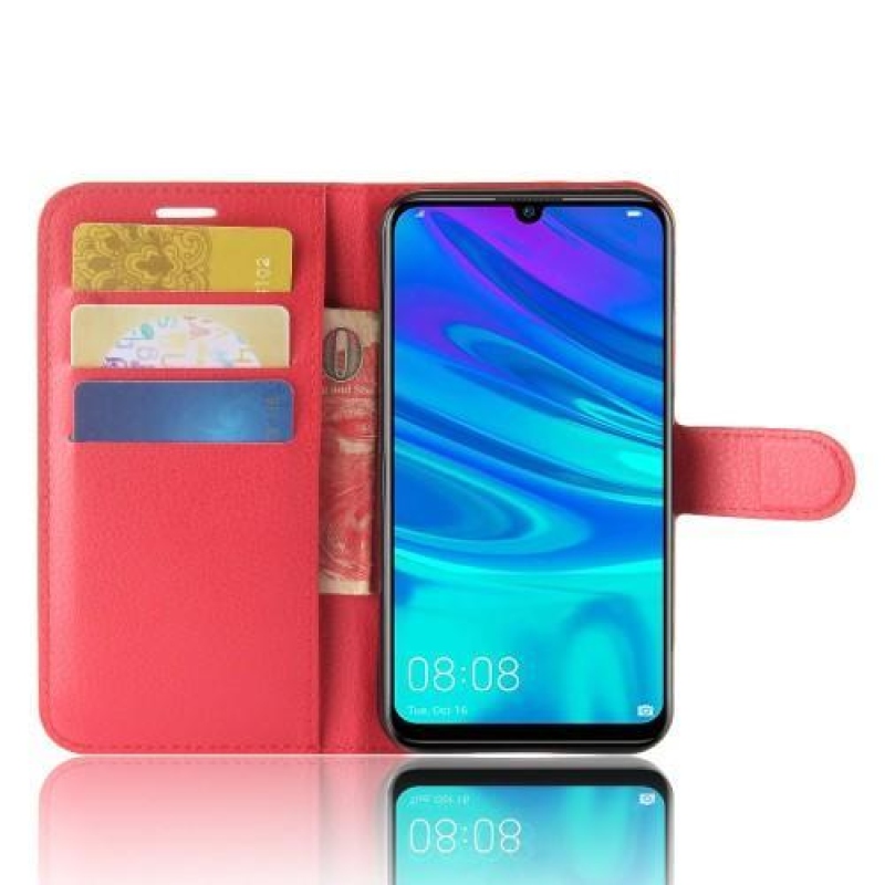 Litchi PU kožené peněženkové pouzdro na mobil Huawei Y7 (2019) - červené