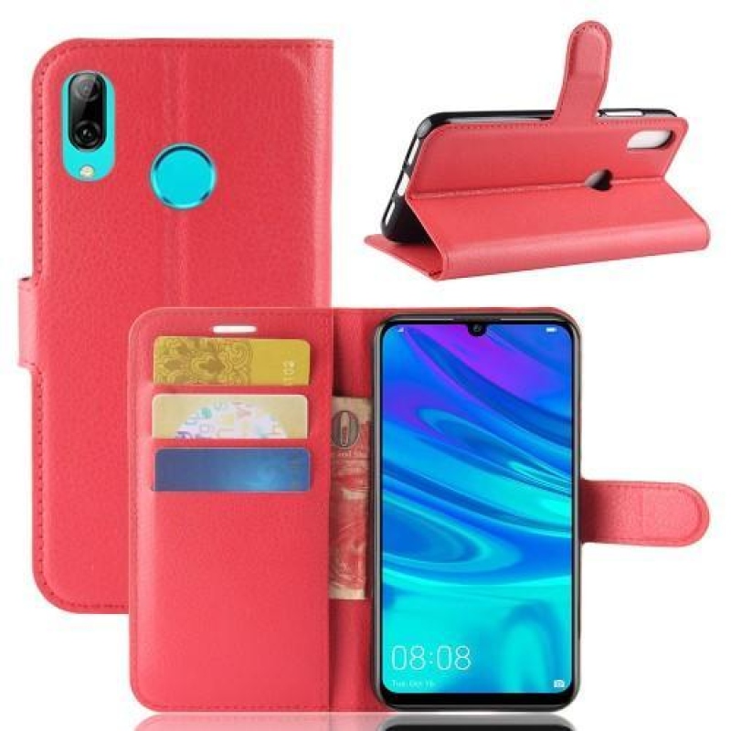 Litchi PU kožené peněženkové pouzdro na mobil Huawei Y7 (2019) - červené