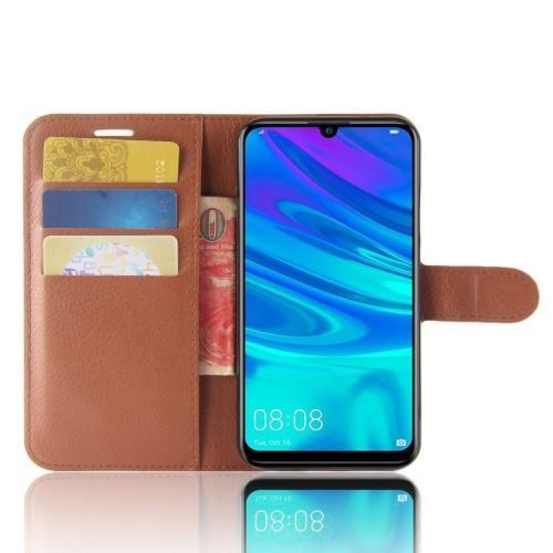 Litchi PU kožené peněženkové pouzdro na mobil Huawei Y7 (2019) - hnědé