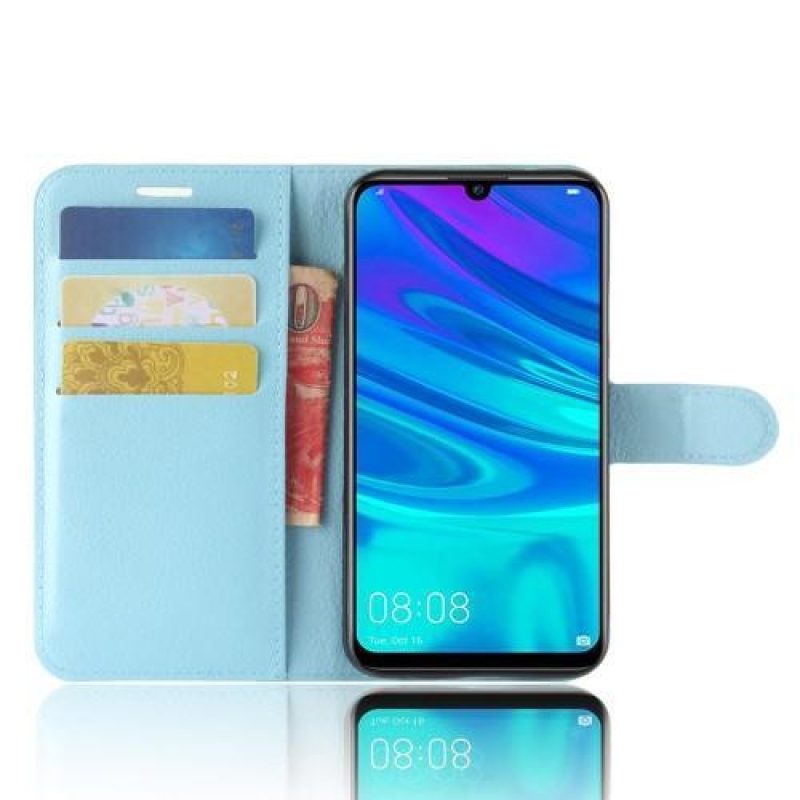 Litchi PU kožené peněženkové pouzdro na mobil Huawei Y7 (2019) - modré