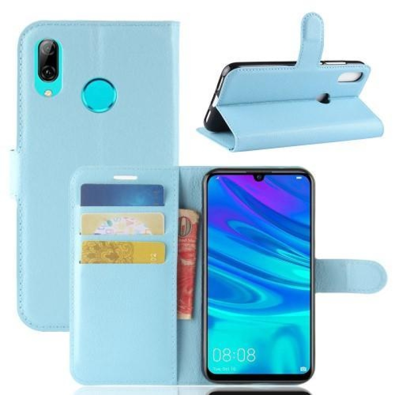 Litchi PU kožené peněženkové pouzdro na mobil Huawei Y7 (2019) - modré