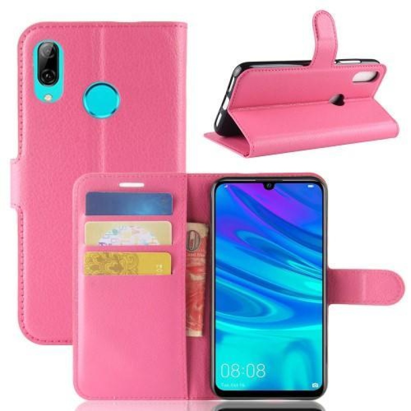 Litchi PU kožené peněženkové pouzdro na mobil Huawei Y7 (2019) - rose