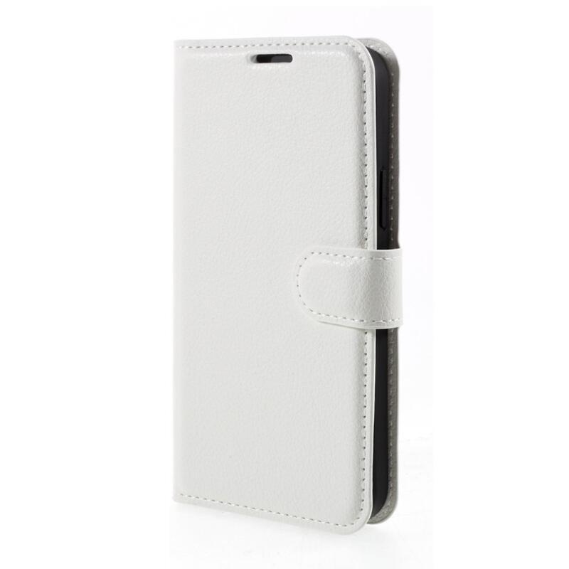 Litchi PU kožené peněženkové pouzdro na mobil iPhone 12/12 Pro - bílé