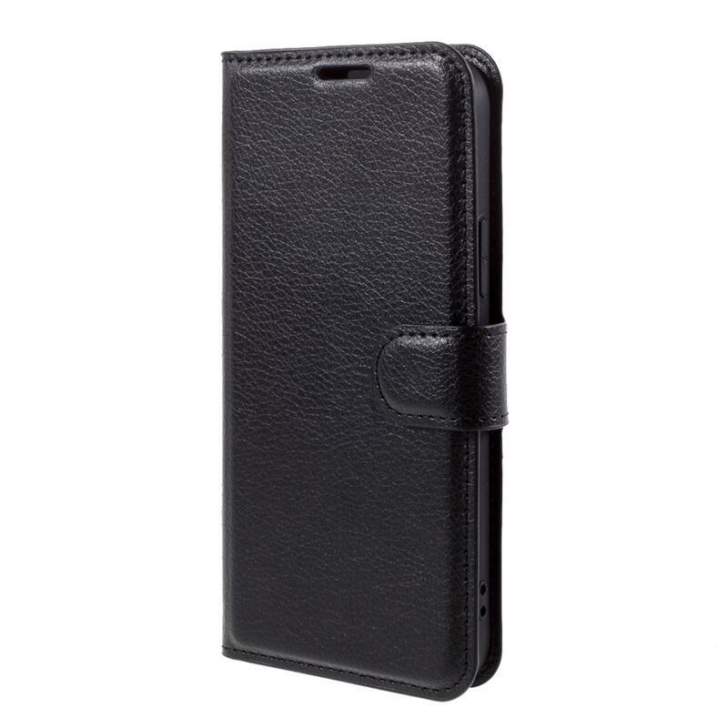 Litchi PU kožené peněženkové pouzdro na mobil iPhone 12/12 Pro - černé