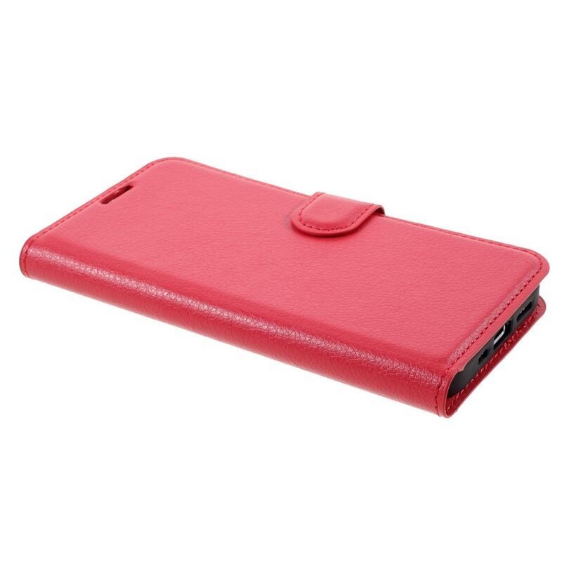 Litchi PU kožené peněženkové pouzdro na mobil iPhone 12/12 Pro - červené