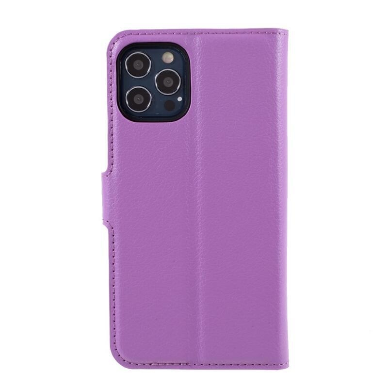 Litchi PU kožené peněženkové pouzdro na mobil iPhone 12/12 Pro - fialové