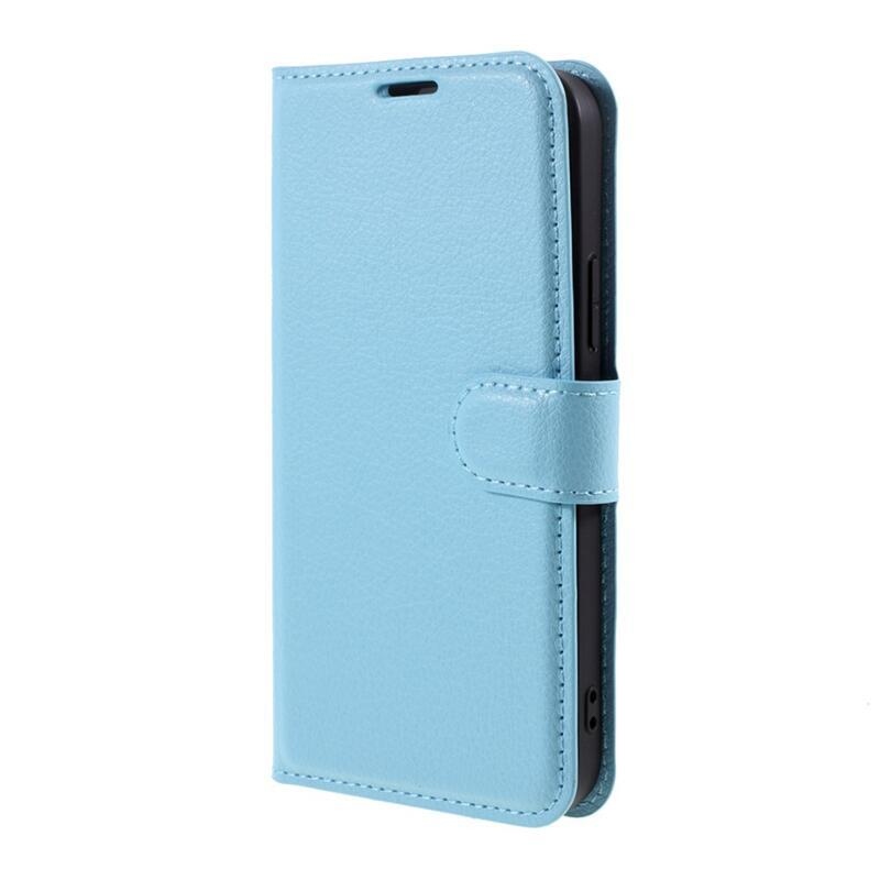 Litchi PU kožené peněženkové pouzdro na mobil iPhone 12/12 Pro - modré