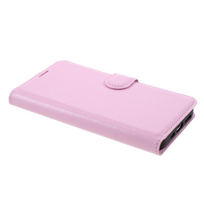 Litchi PU kožené peněženkové pouzdro na mobil iPhone 12/12 Pro - růžové