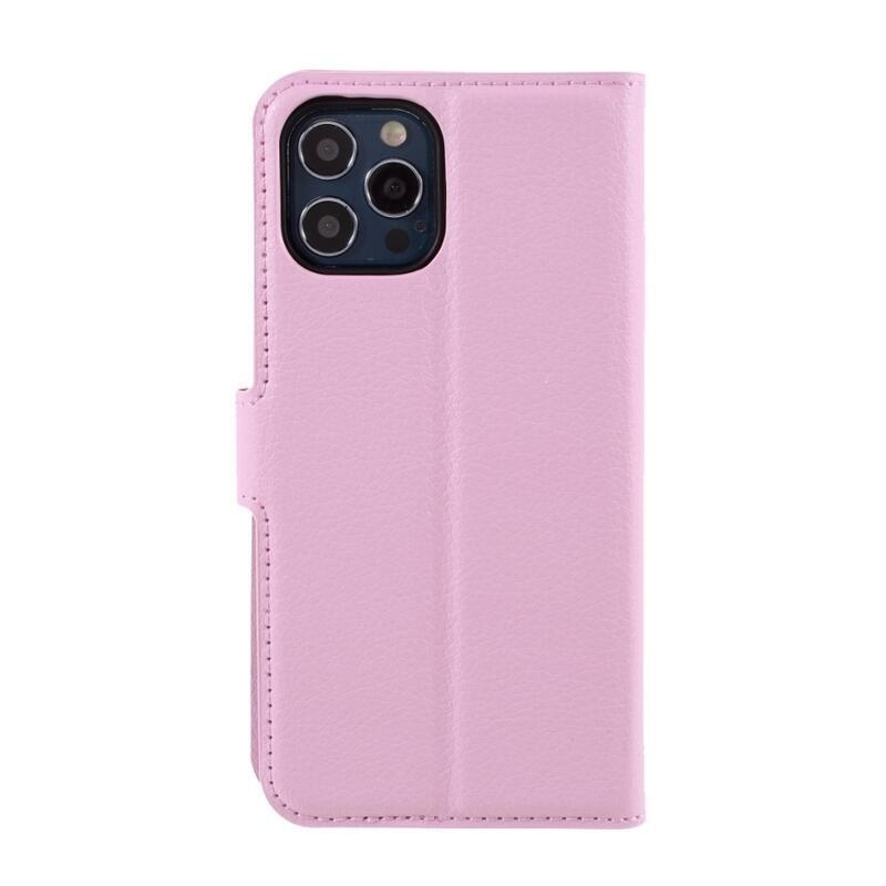 Litchi PU kožené peněženkové pouzdro na mobil iPhone 12/12 Pro - růžové