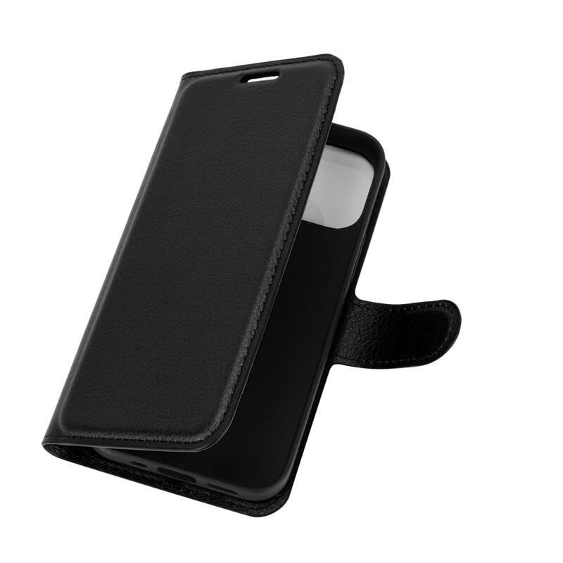 Litchi PU kožené peněženkové pouzdro na mobil iPhone 12 mini 5.4 - černé
