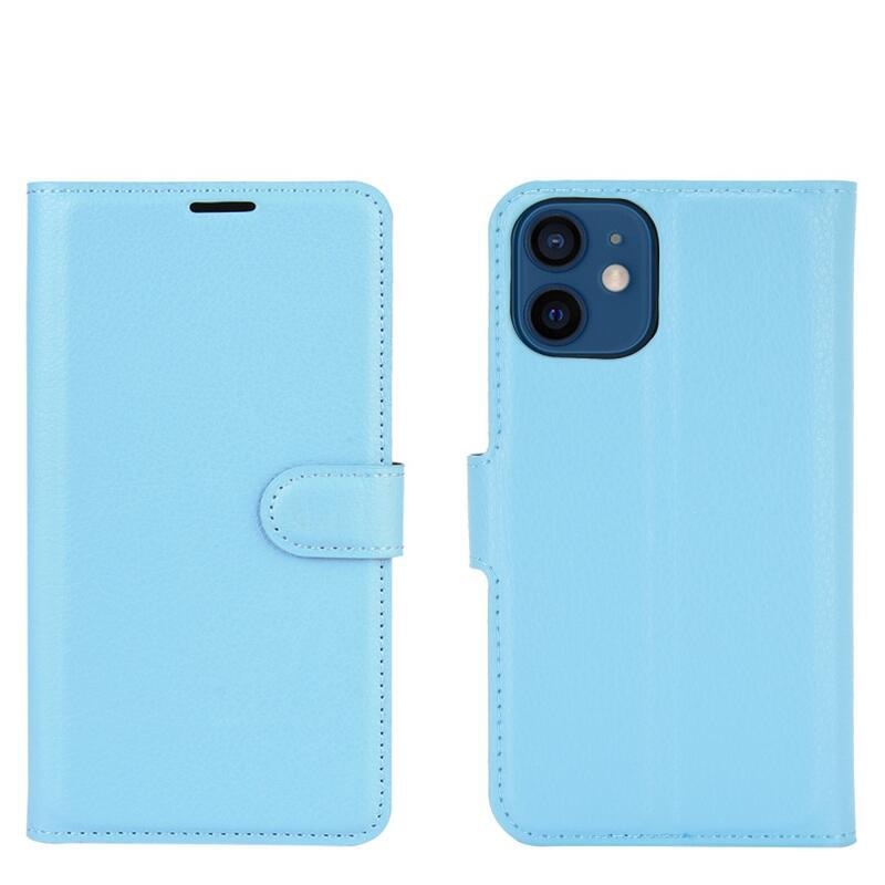 Litchi PU kožené peněženkové pouzdro na mobil iPhone 12 mini 5.4 - modré