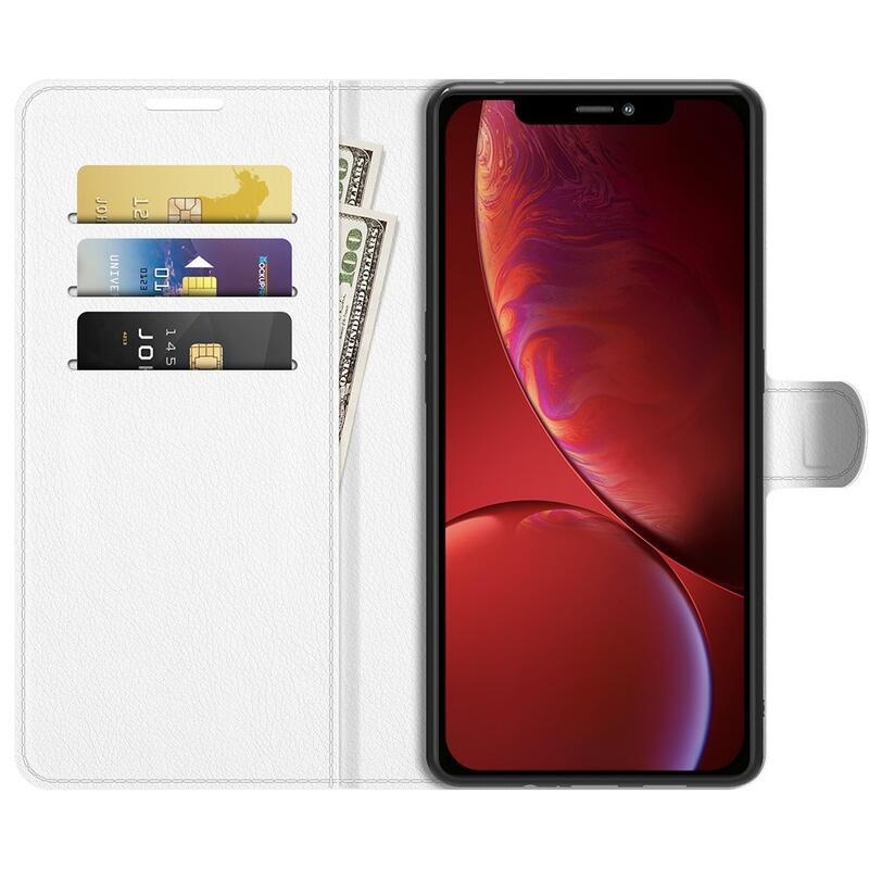 Litchi PU kožené peněženkové pouzdro na mobil iPhone 13 6.1 - bílé